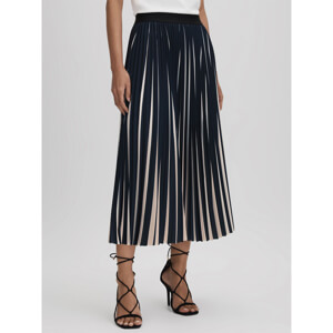 REISS SAIGE Pleated Striped Midi Skirt
